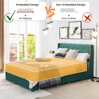 Full/Queen Size PU Leather Upholstered Bed Frame with 4 Drawers