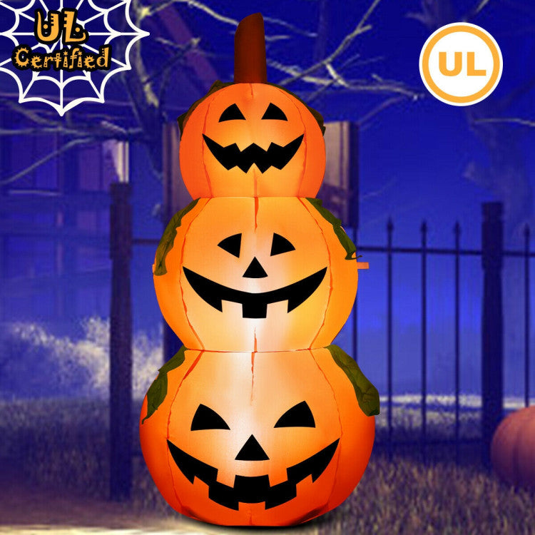 5.2 ft 3-Pumpkin Stack Halloween Inflatable with Internal LED Bulbs and Waterproof Fan