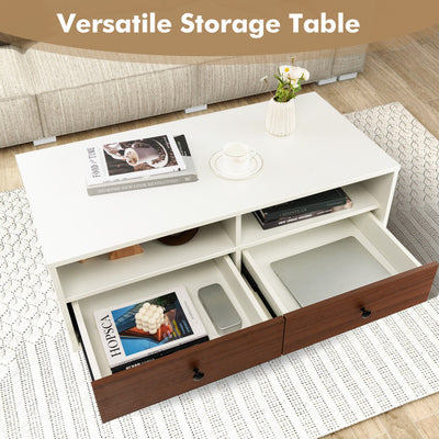 2 Tier 40 Inch Length Modern Rectangle Coffee Table with Storage Shelf and Drawers