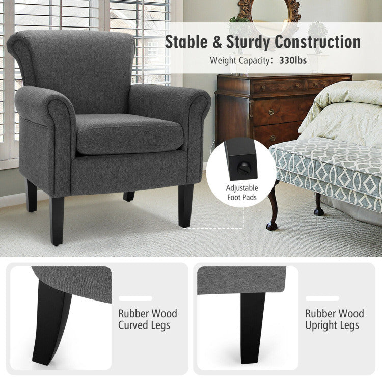 Upholstered Fabric Accent Chair with Adjustable Foot Pads