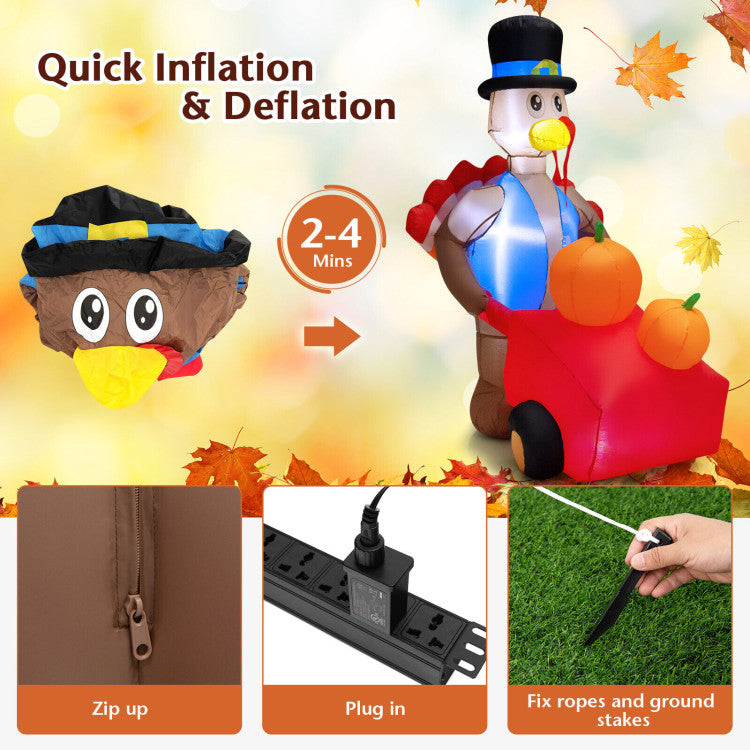 6 Feet Thanksgiving Inflatable Turkey Pushing Pumpkin Cart