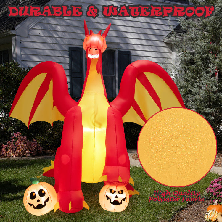 10 Feet Outdoor Halloween Decor Giant Inflatable Animated Fire Dragon with Built-in LED Lights