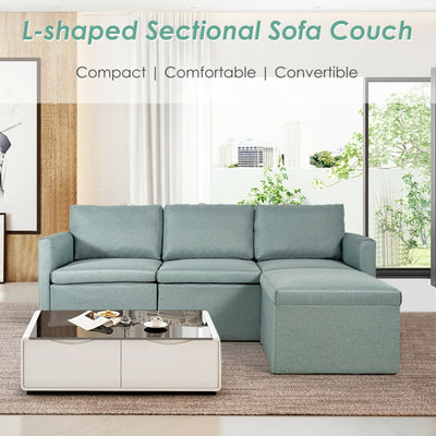 Convertible L-Shaped Sectional Sofa Couch with Reversible Chaise--Green