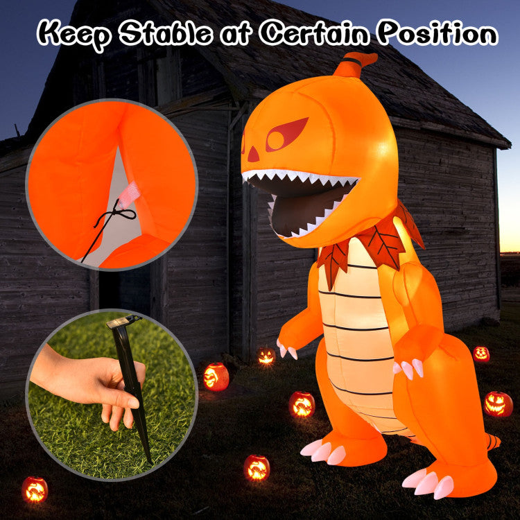 8 Feet Halloween Inflatables Pumpkin Head Dinosaur with LED Lights and 4 Stakes