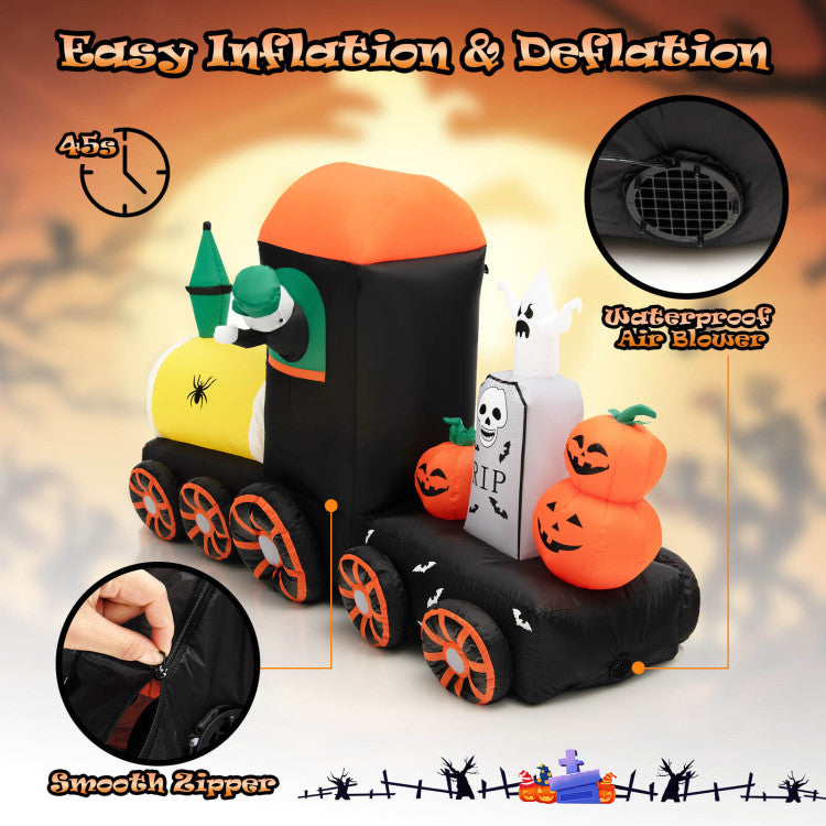 8 Feet Halloween Inflatable Skeleton Ride on Train with LED Lights