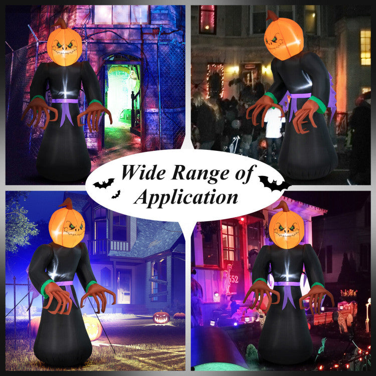 6.5 Feet Inflatable Halloween Warlock with Pumpkin Head Blow-up Pumpkin Reaper