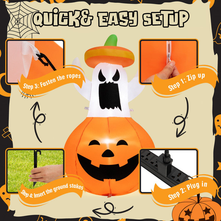 Inflatable Halloween Ghost Decoration with Hat and Pumpkin Lantern