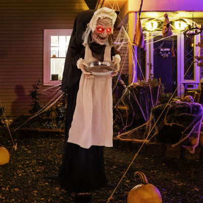 5.2 Feet Halloween Animated Standing Greeter Old Lady with Candy Dish