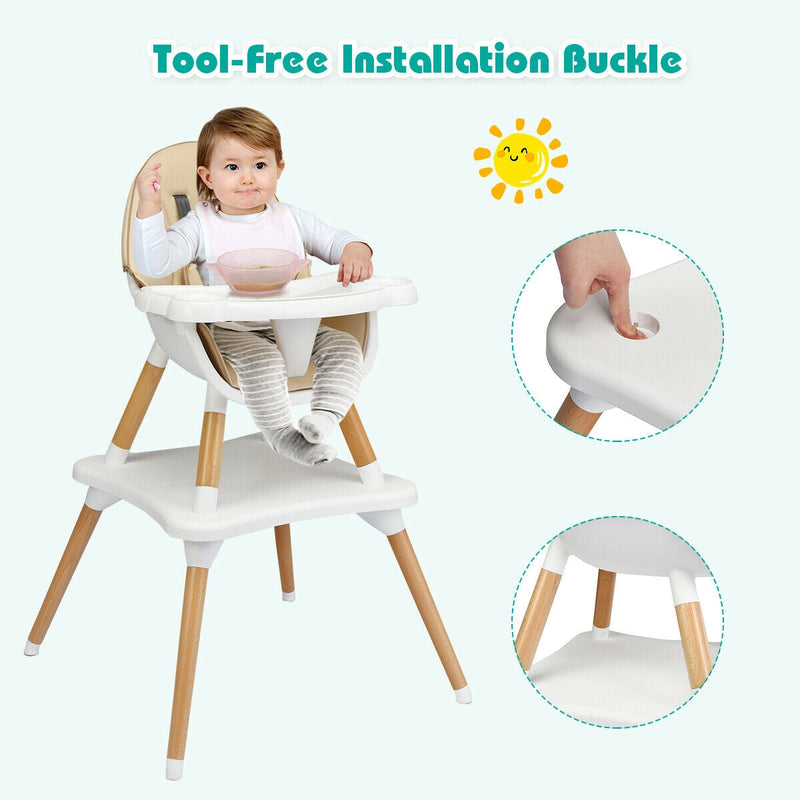 4 in 1 Convertible Baby High Chair with Detachable Tray and Removable Cushion