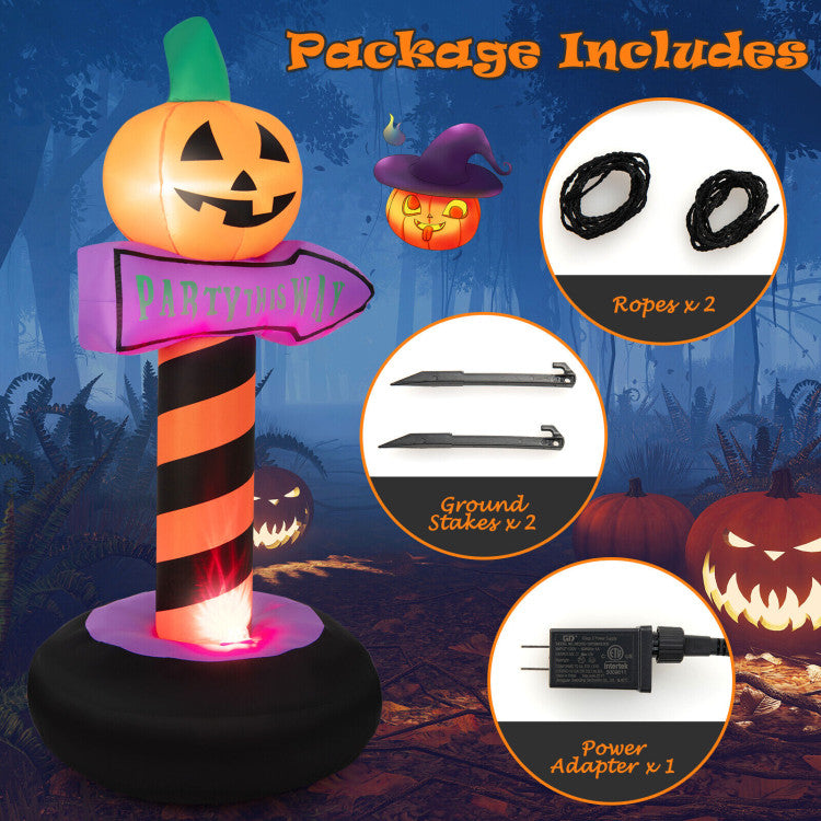 6 Feet Inflatable Halloween Pumpkin Road Sign Decoration with LED Light