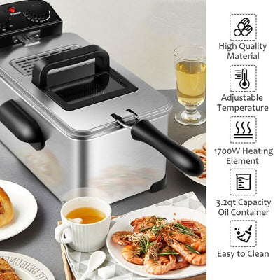 3.2 Quart Electric Stainless Steel Deep Fryer with Timer