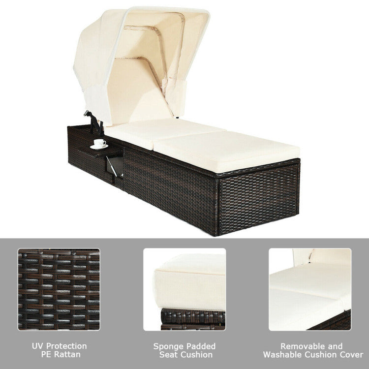 Outdoor Chaise Lounge Chair with Folding Canopy