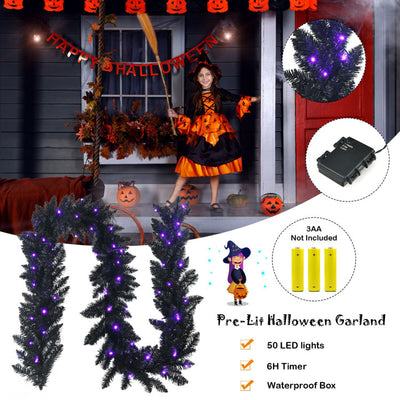 9 Feet Pre-lit Christmas Halloween Garland with 50 Purple LED Lights