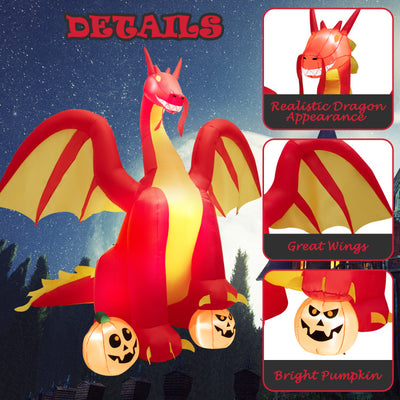 10 Feet Outdoor Halloween Decor Giant Inflatable Animated Fire Dragon with Built-in LED Lights