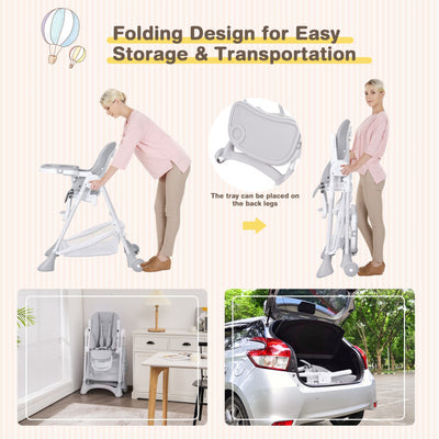 Baby Folding Chair with Wheel Tray Storage Basket