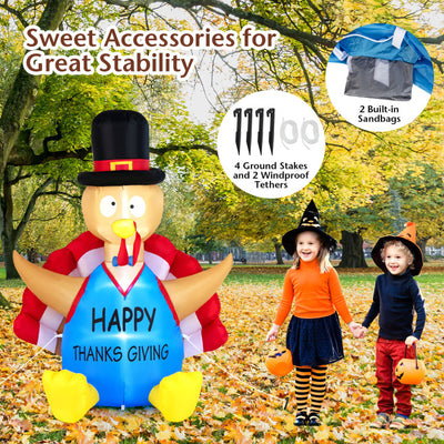 6 Feet Thanksgiving Inflatable Turkey Harvest Day Decoration with Lights for Lawn