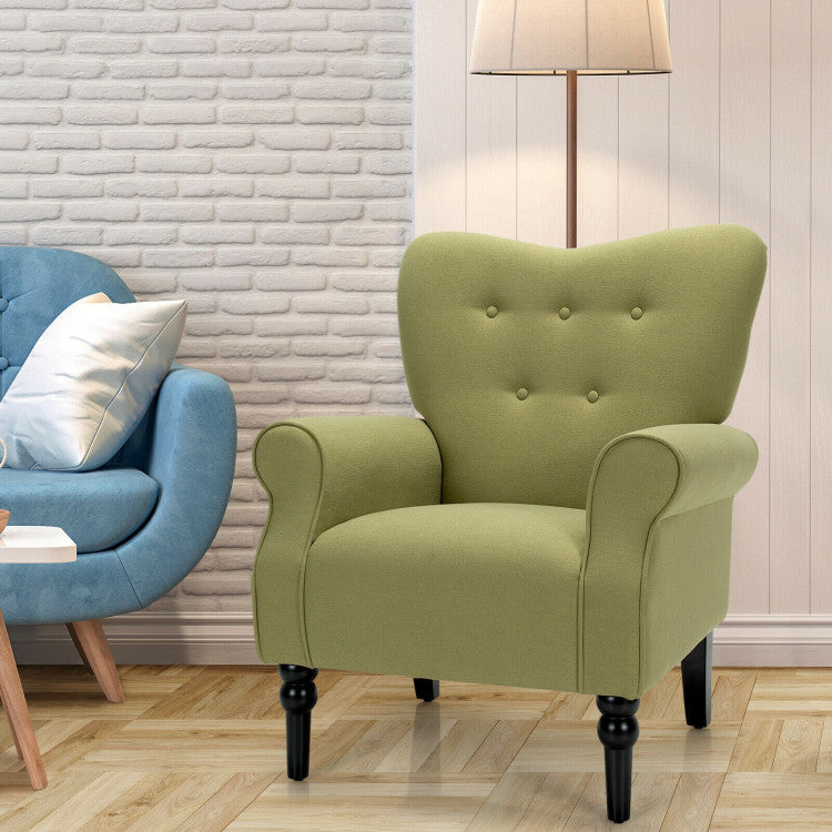 Upholstered Fabric Accent Chair with Tufted Backrest and Rubber Wood Legs