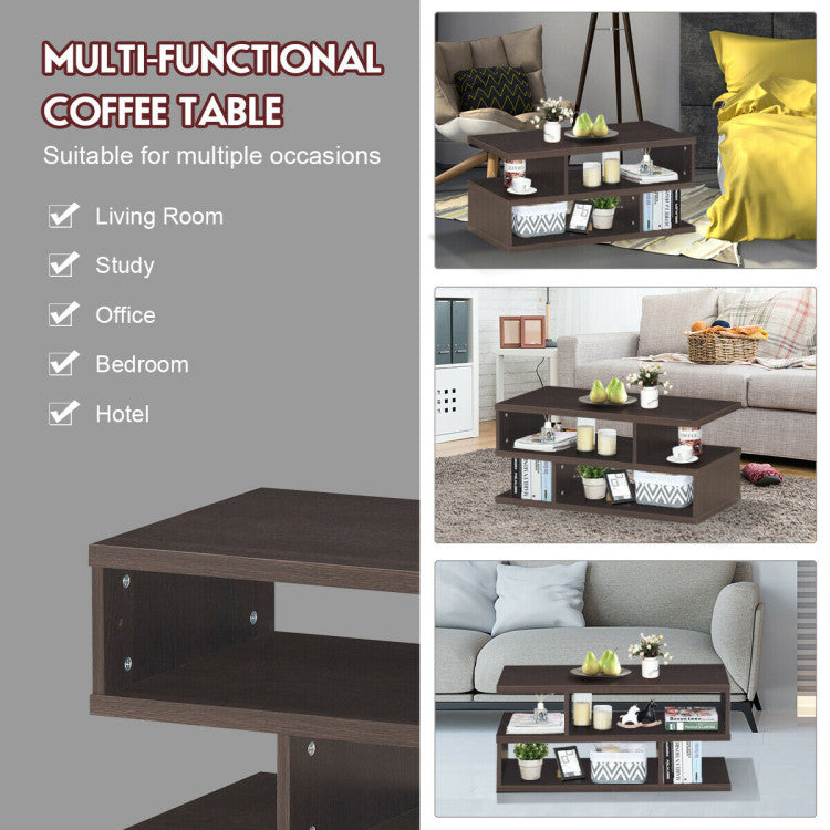 3-Tier Rectangular Modern Coffee Table with Storage Shelf