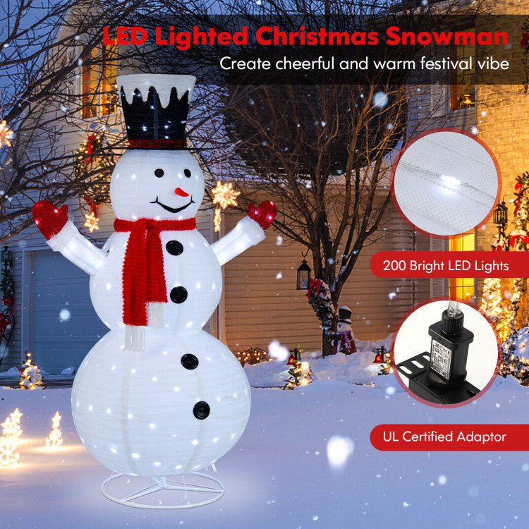 6 Feet Lighted Snowman with Top Hat and Red Scarf