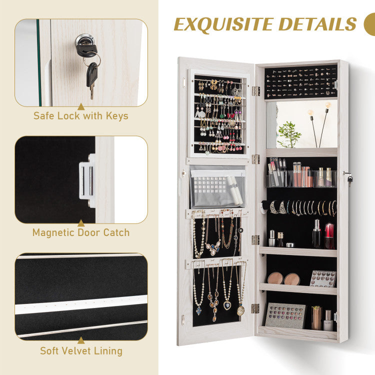 Lockable Storage Jewelry Cabinet with Frameless Mirror