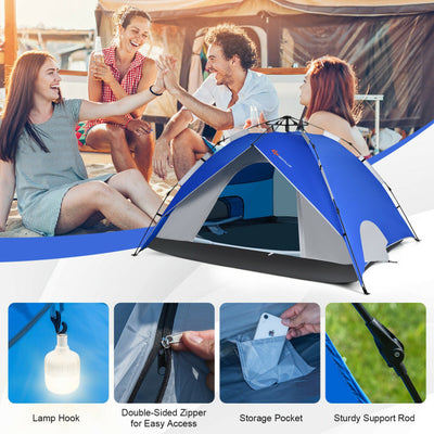 2-in-1 4 Person Instant Pop-up Waterproof Camping Tent--Blue