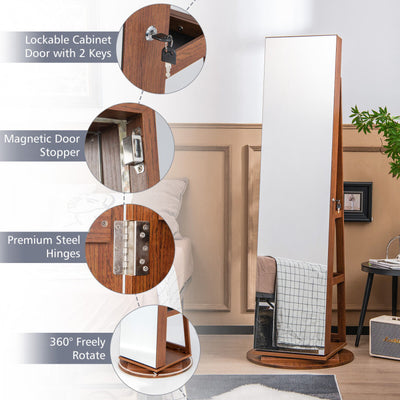 360° Rotating Mirrored Jewelry Cabinet Armoire 3 Color LED Modes Lockable