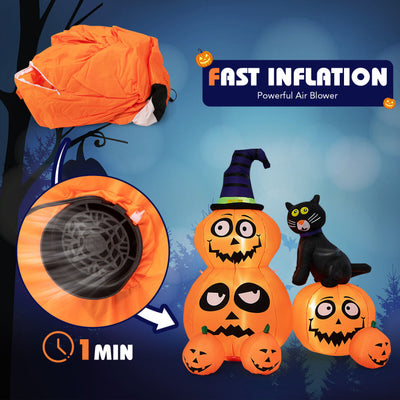 6 Feet Inflatable Pumpkin Combo Decoration with Built-in LED Light