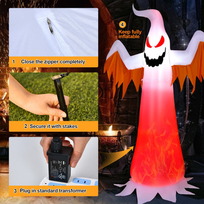 8 Feet Halloween Inflatable Ghost with Rotatable Flame LED Lights