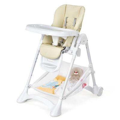 Baby Folding Chair with Wheel Tray Storage Basket