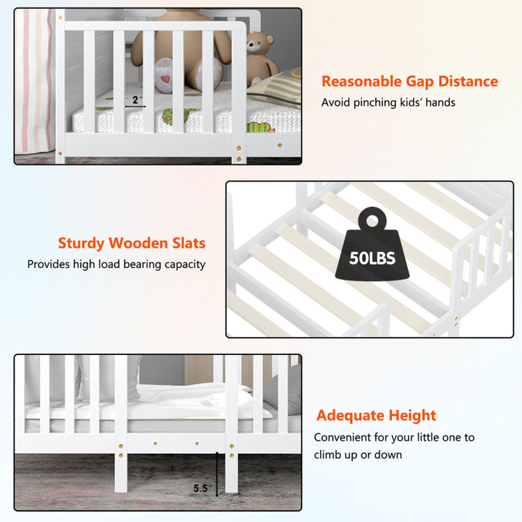 2-in-1 Convertible Toddler Bed with Guardrails