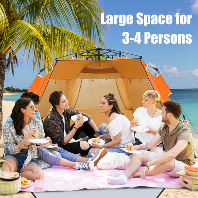 3-4 Person Easy Pop-Up Beach Tent UPF 50+ Portable Sun Shelter--Orange