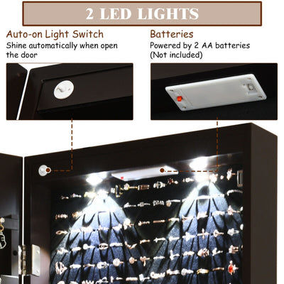 Wall and Door Mounted Mirrored Jewelry Cabinet with Lights