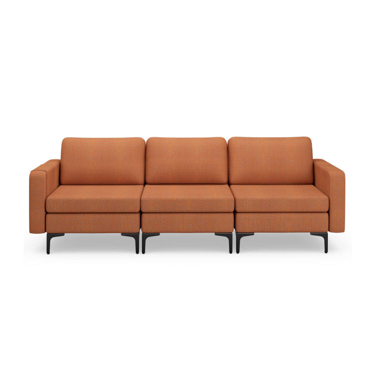 3-Seat Sectional Sofa Couch with Armrest Magazine Pocket and Metal Leg--Orange