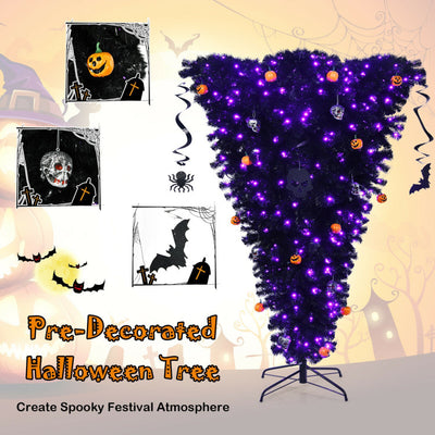 6 Feet Upside Down Artificial Christmas Tree with 270 Purple LED lights