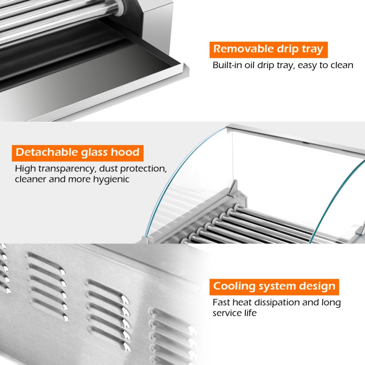 Stainless Steel Commercial 11 Roller Grill and 30 Hot Dog Cooker Machine