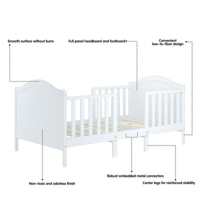 2-in-1 Classic Convertible Wooden Toddler Bed with 2 Side Guardrails for Extra Safety