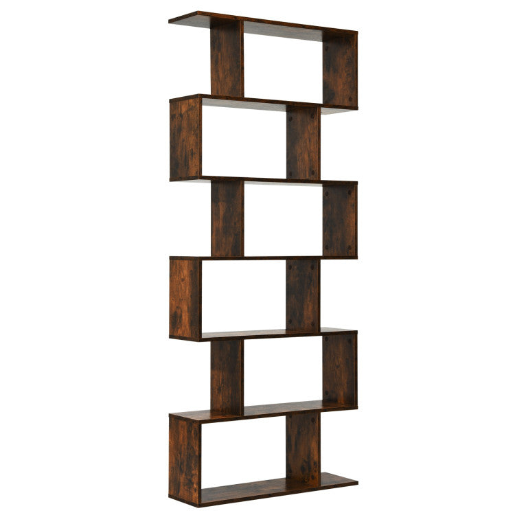 6 Tier S-Shaped Bookshelf Storage Display Bookcase Decor Z-Shelf