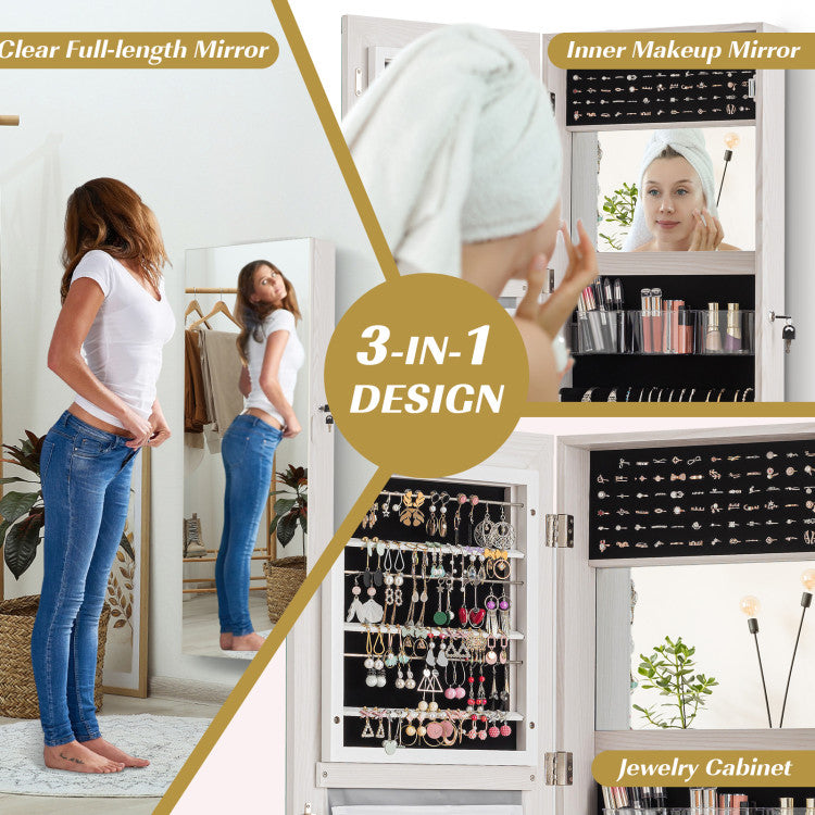 Lockable Storage Jewelry Cabinet with Frameless Mirror