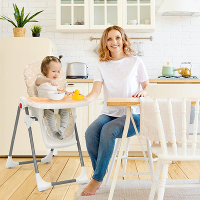 Folding Baby High Chair Dining Chair w/ 6-Level Height Adjustment Beige