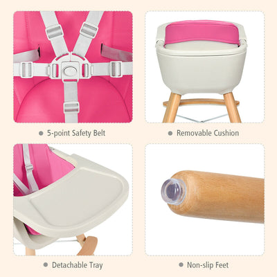 3 in 1 Convertible Cushioned Wooden Baby High Chair with Cushion