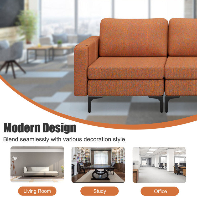 3-Seat Sectional Sofa Couch with Armrest Magazine Pocket and Metal Leg--Orange