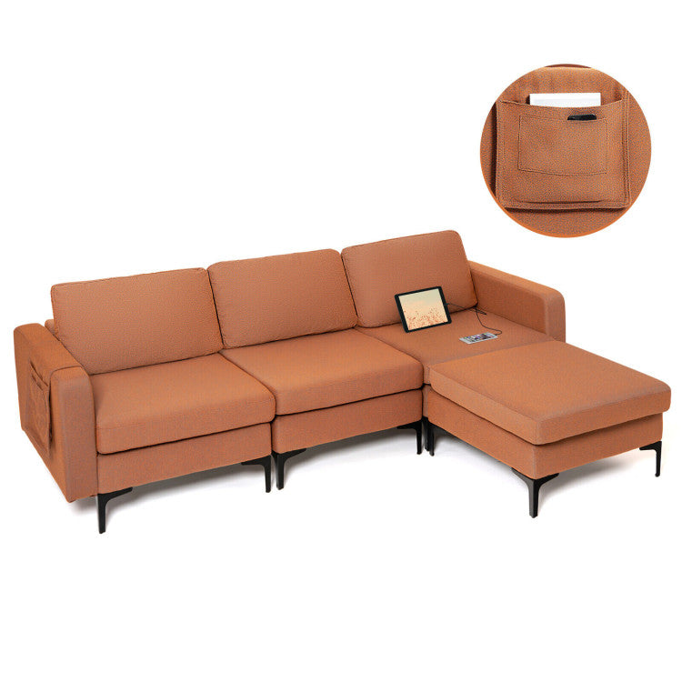 Modular L-shaped Sectional Sofa with Reversible Chaise--Orange