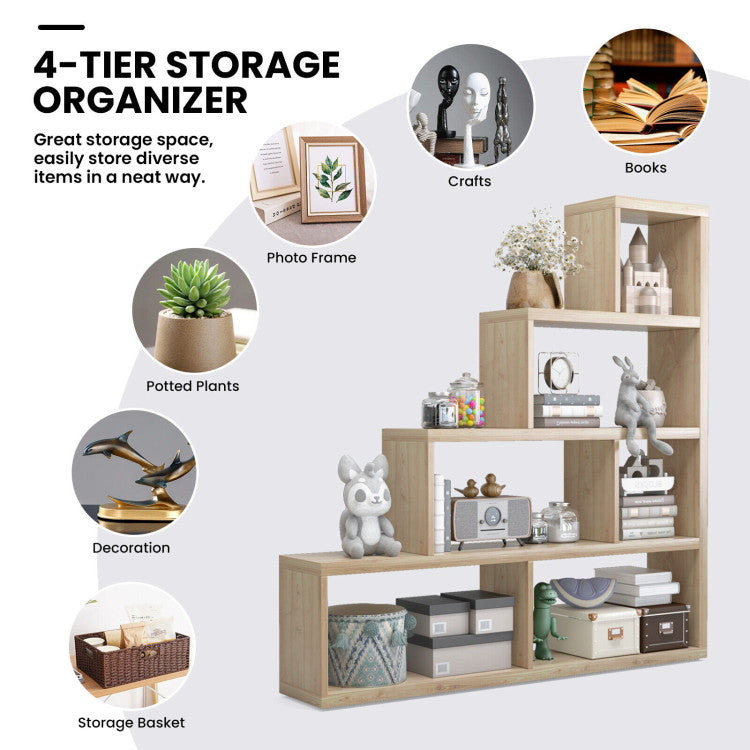 L Shaped Freestanding Ladder Corner Bookshelf with 6 Cubes