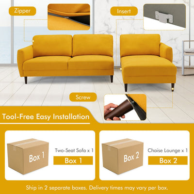 L-Shaped Fabric Sectional Sofa with Chaise Lounge and Solid Wood Legs--Yellow