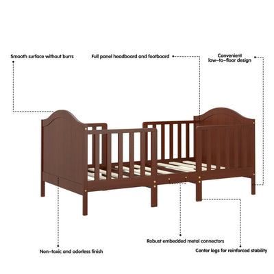 2-in-1 Classic Convertible Wooden Toddler Bed with 2 Side Guardrails for Extra Safety