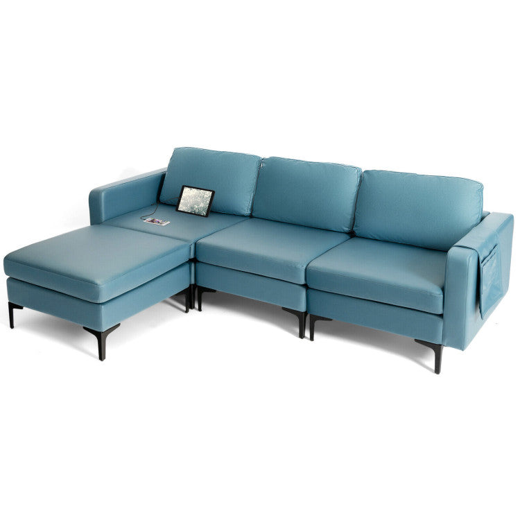 Modular L-shaped Sectional Sofa with Reversible Chaise--Blue