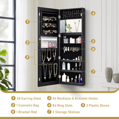 Lockable Storage Jewelry Cabinet with Frameless Mirror