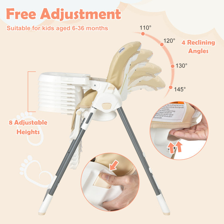 Foldable Baby High Chair with Double Removable Trays and Book Holder