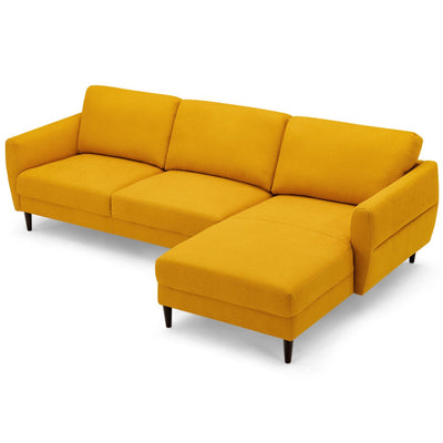 L-Shaped Fabric Sectional Sofa with Chaise Lounge and Solid Wood Legs--Yellow