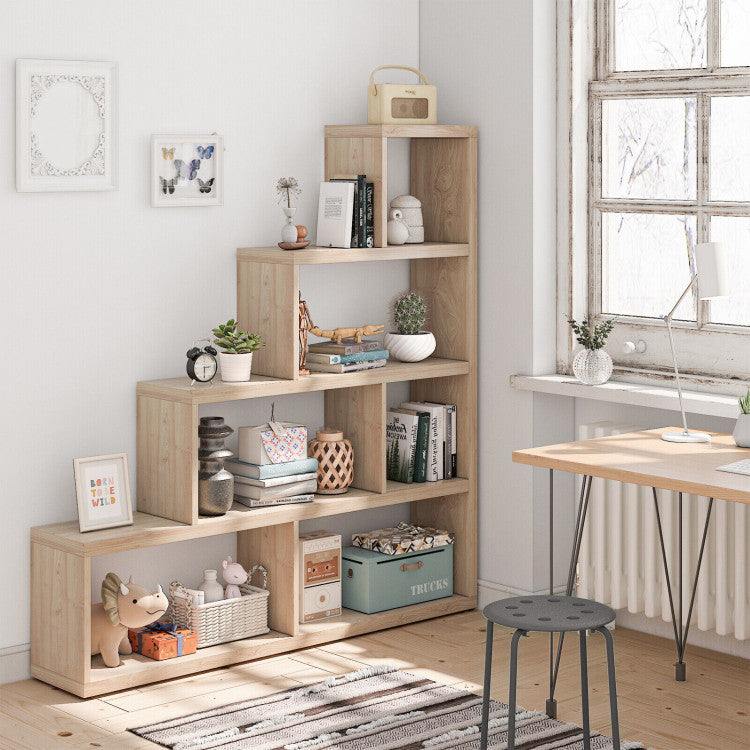 L Shaped Freestanding Ladder Corner Bookshelf with 6 Cubes